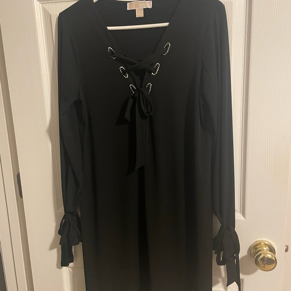 Michael Kors Black Long Sleeve Lace-Up Dress